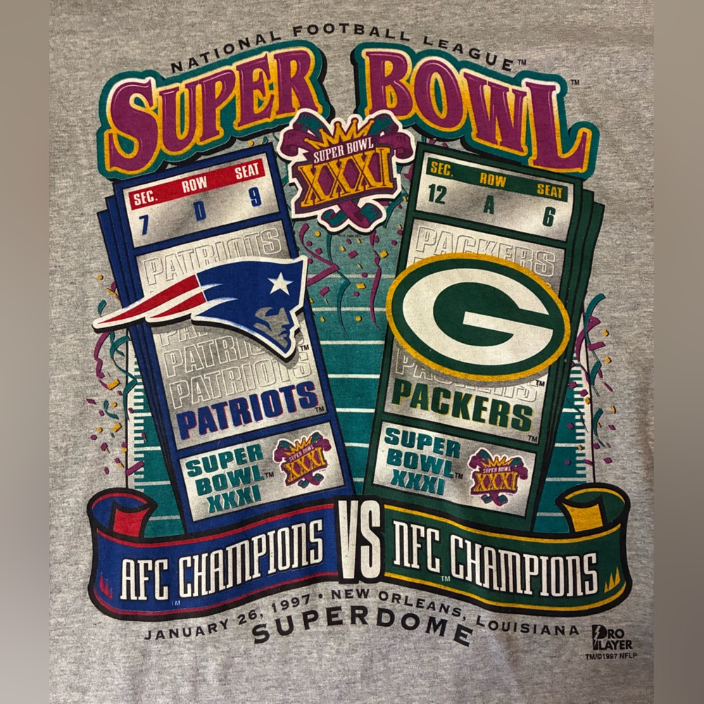 NWOT Patriots v. Packers Pro Player Gray Super Bowl XXI (1997)